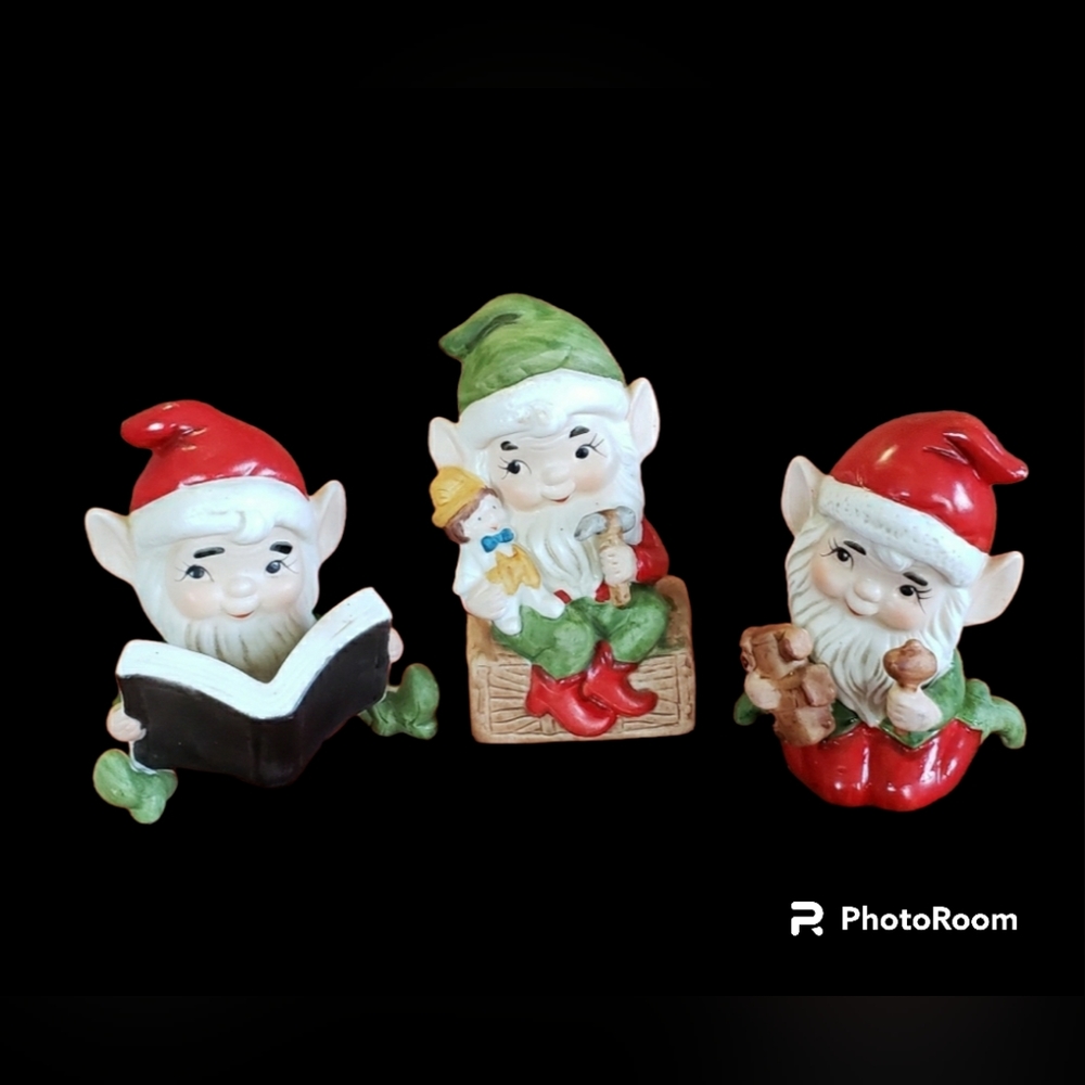Homco Vintage Elf Figurine Trio